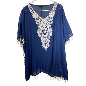 Women's Blue Chiffon Tassel Beachwear Cover Up 2XL Plus Size 18-20